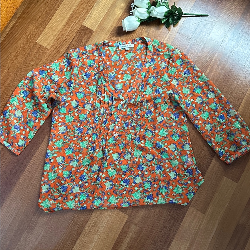 Rose & Olive Orange Floral Top